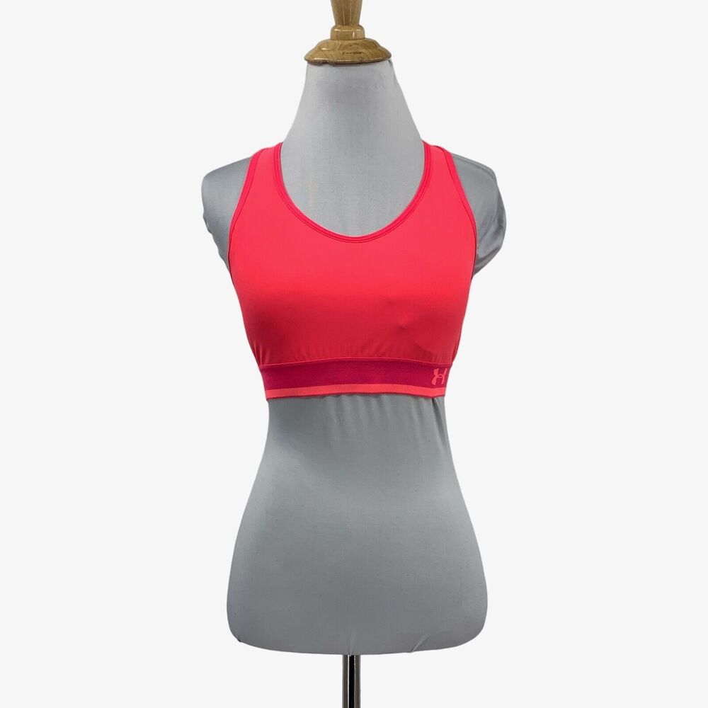 Under Armour Sports Bra Womens S Small Neon Pink Padded Racerback Scoop Neck